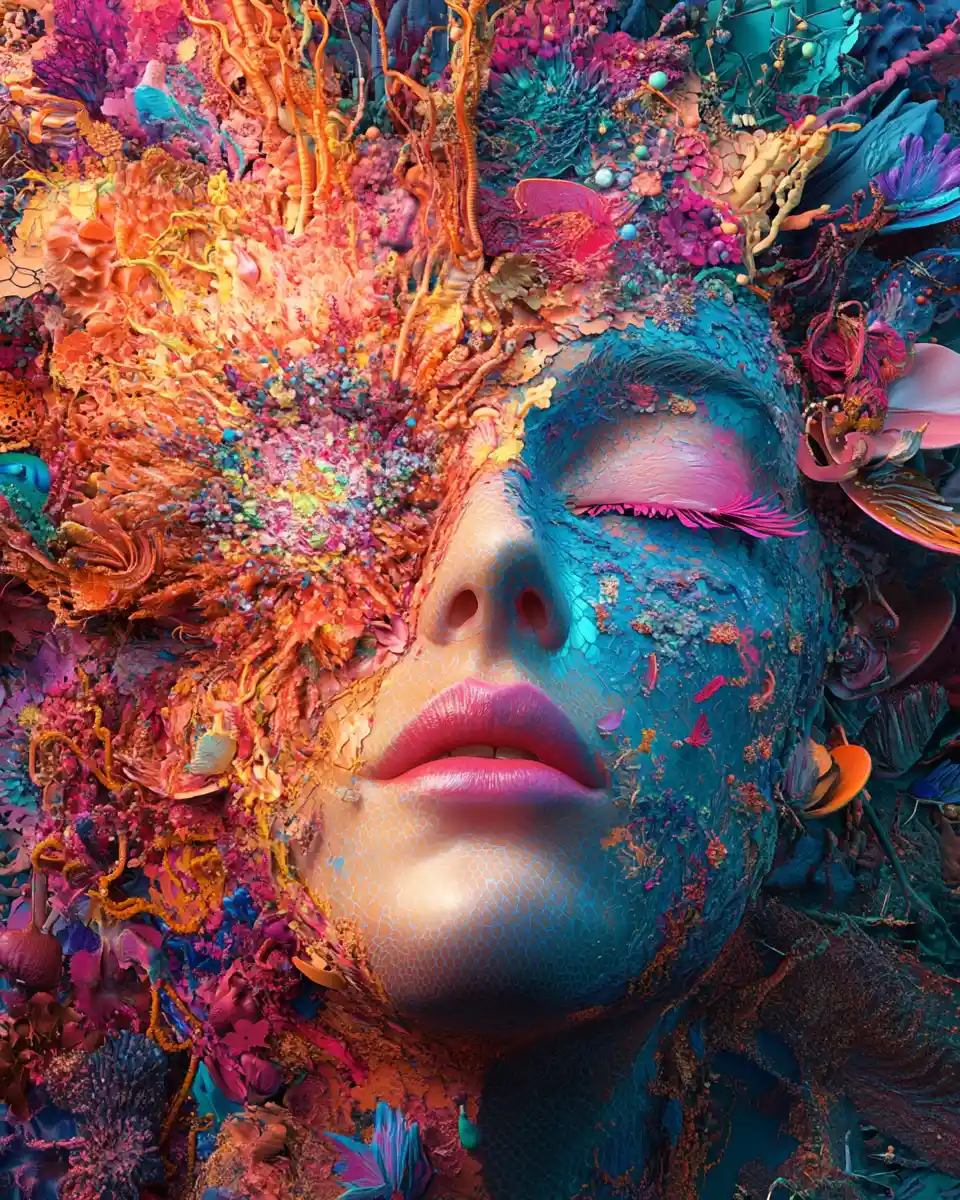 Colorful 3D abstract forms overflowing with vivid emotion
