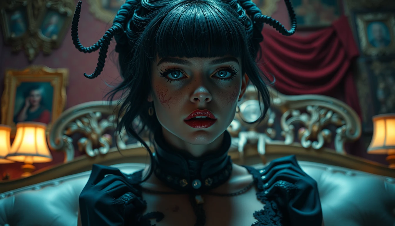 Surreal woman amid rebellious demiurge furniture in silence