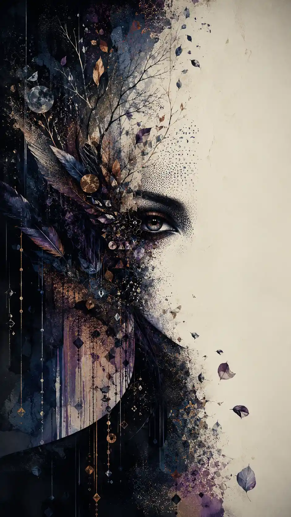 Surreal abstract portrait dissolving into forest like organic forms