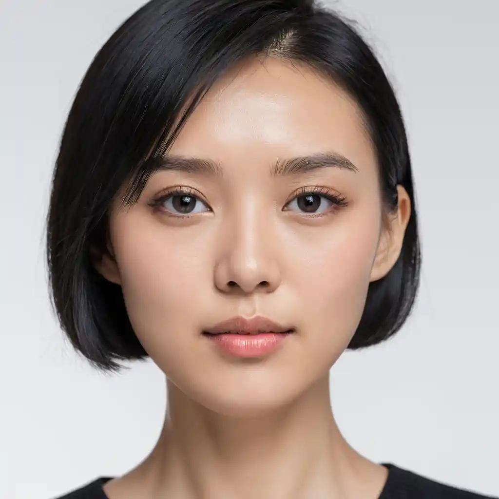 Studio headshot of a Chinese German woman with mole