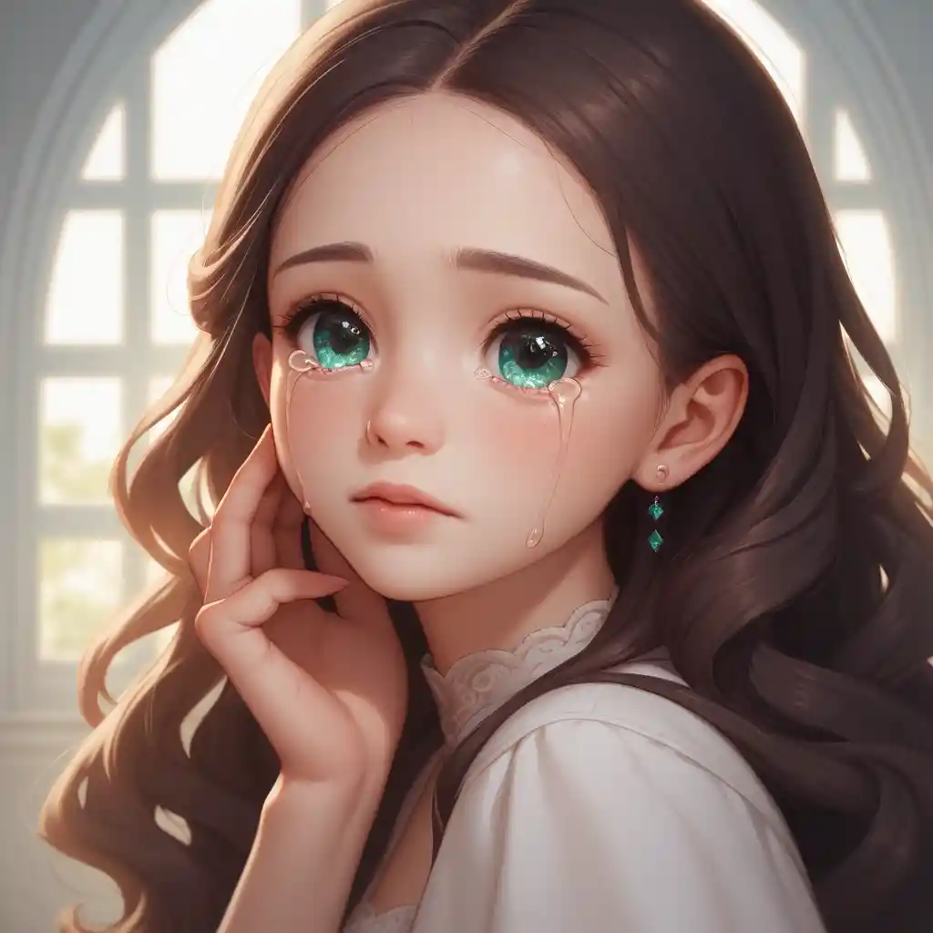 Close up anime portrait of a cute crying baby girl
