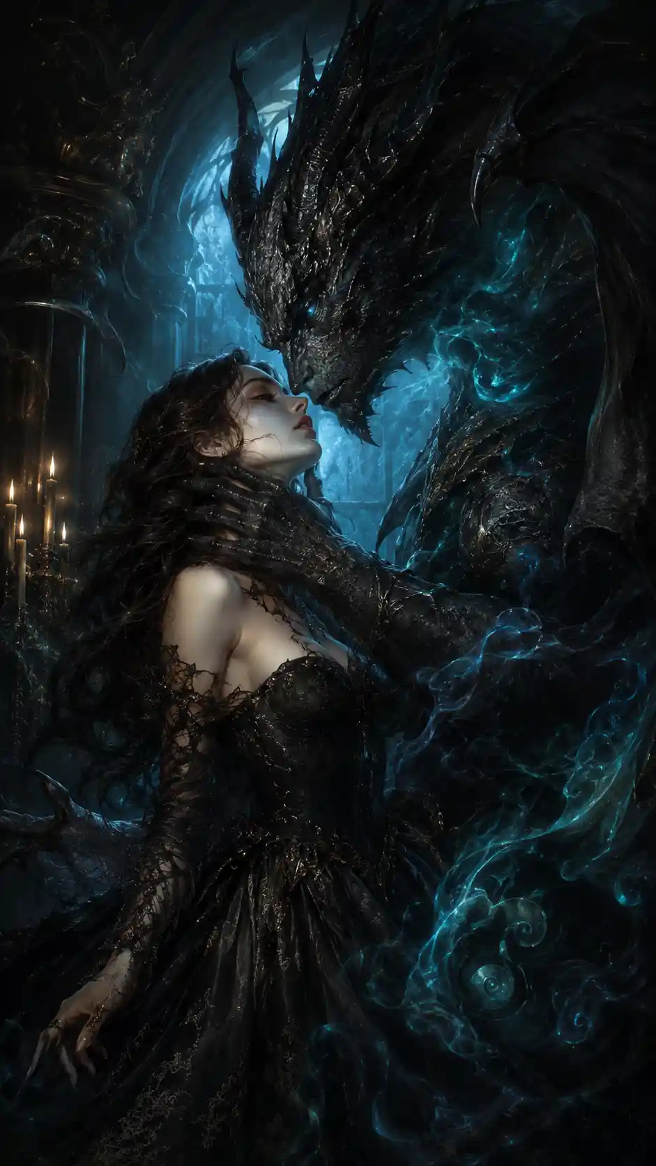 Dark fantasy digital painting with swirling magical smoke