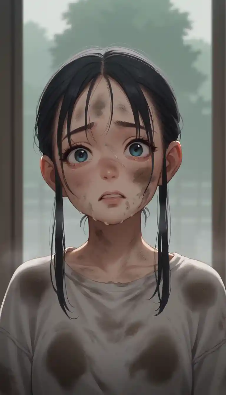 Crying anime girl with tears streaming down her face