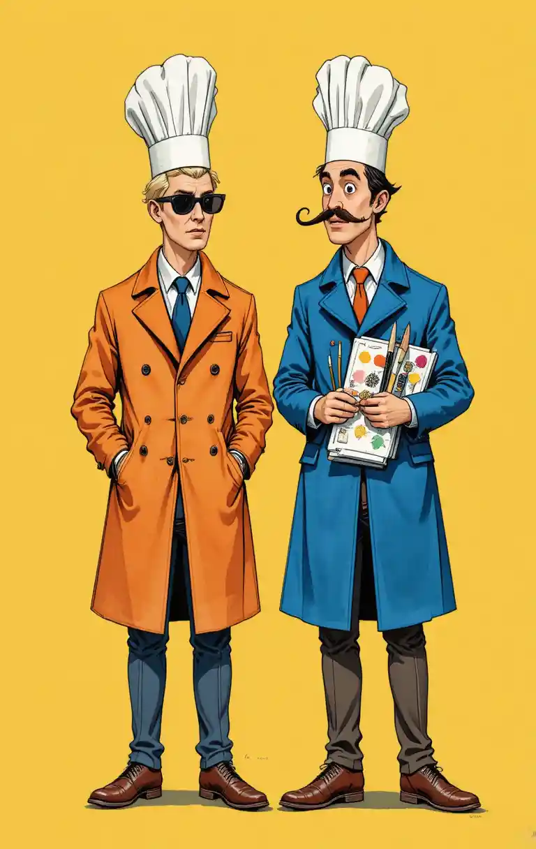 Two chefs back to back in humorous comic illustration