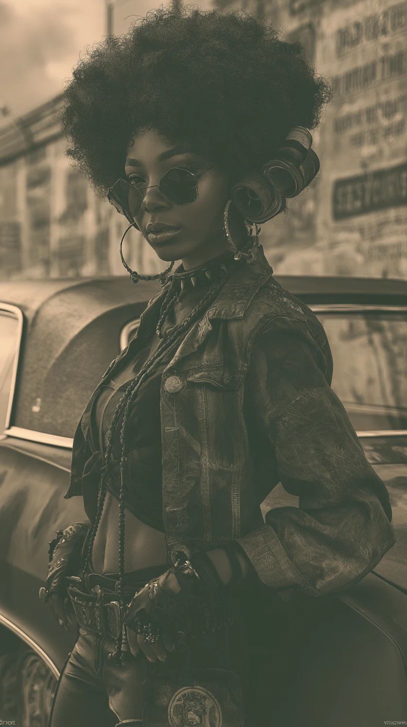 Girl with beaded hair picking out her afro with sheen
