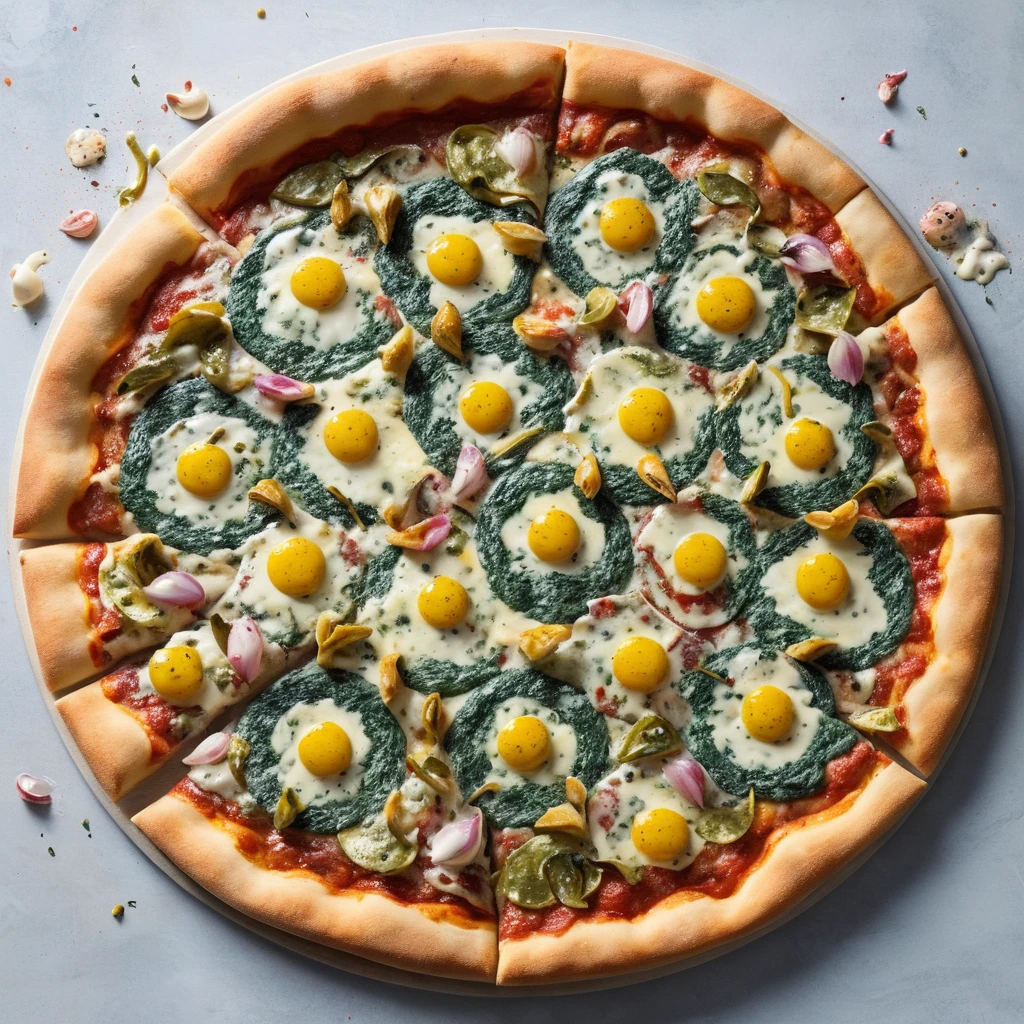 Artistic pizza blending impressionist crust and vivid colors