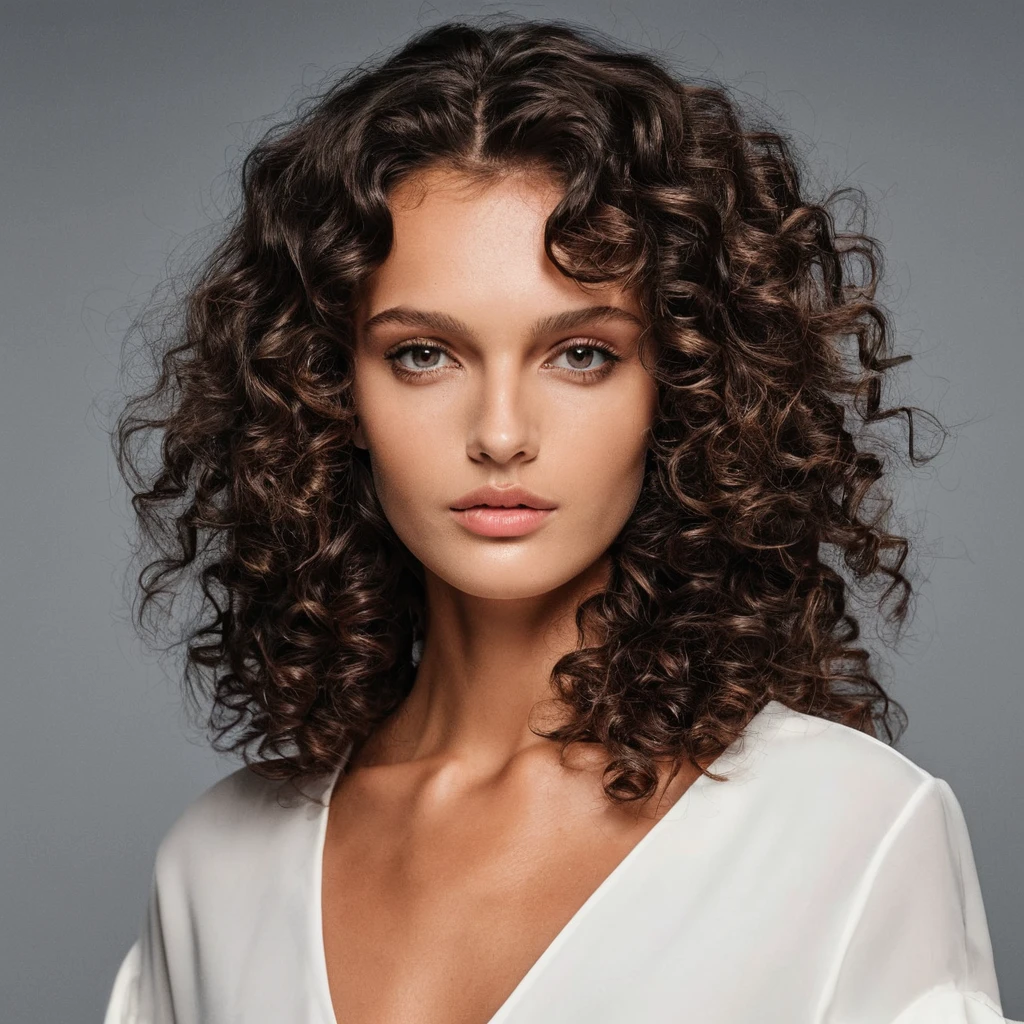 Close up portrait of a woman with dark brown curls