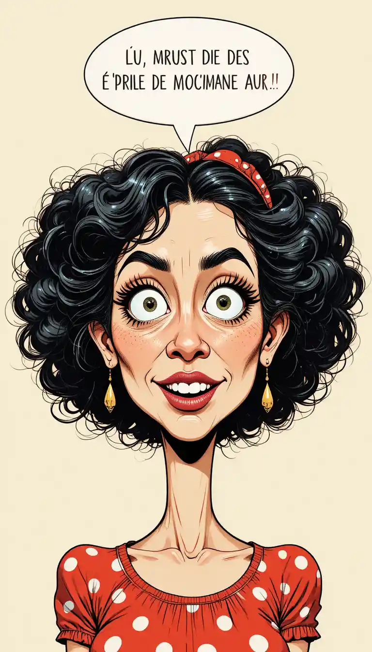 Comic close up of cynical woman with thought bubble