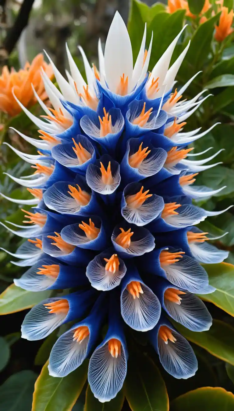 Primo piano di fiori esotici simili a piume in un giardino