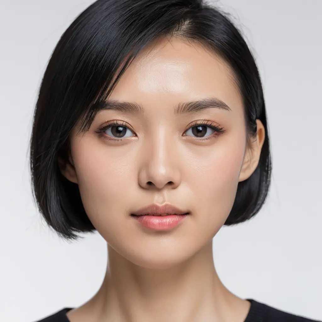 Studio headshot of a Chinese German woman with mole