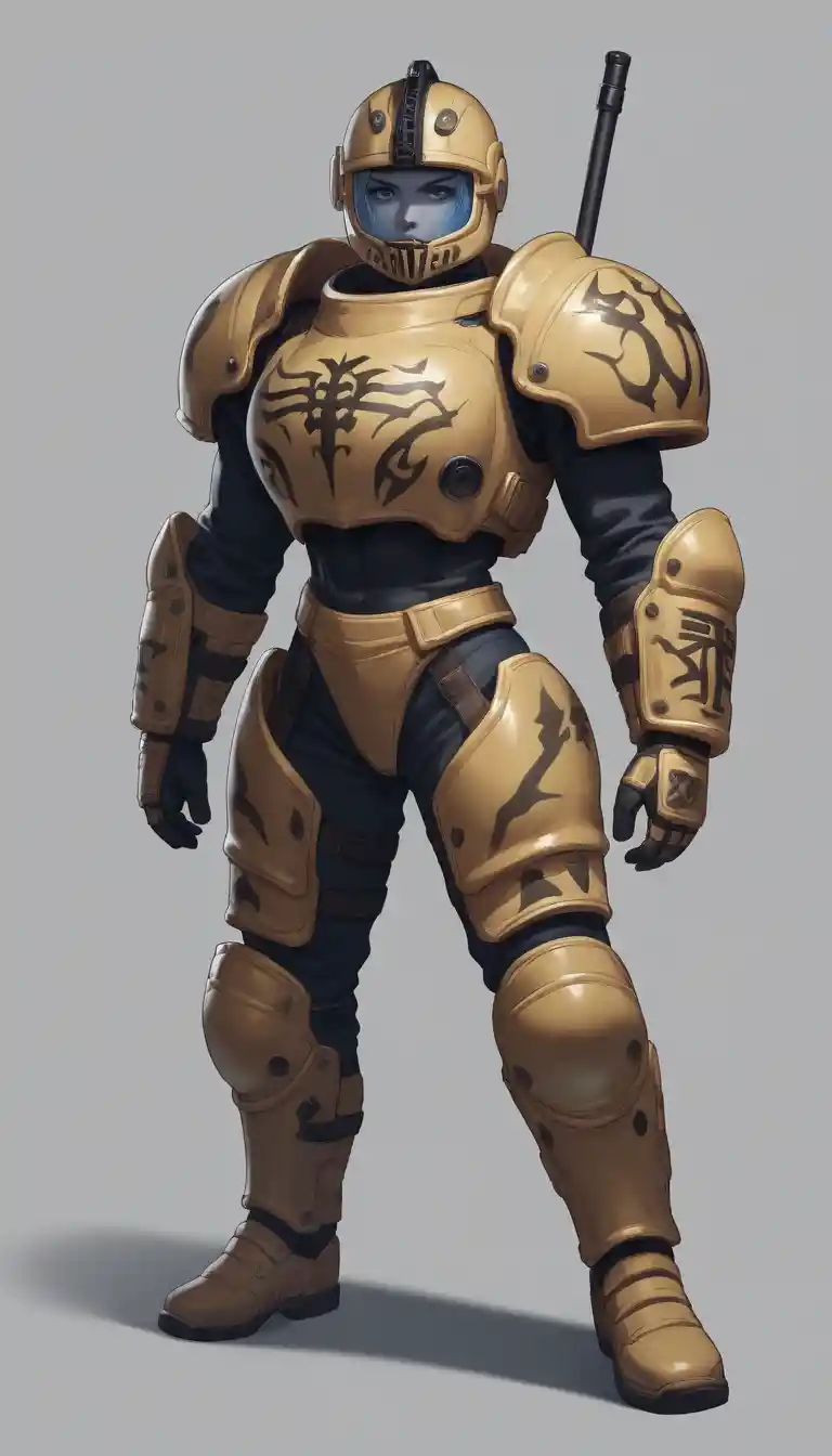 Sultry anime warrior woman in full iron armor