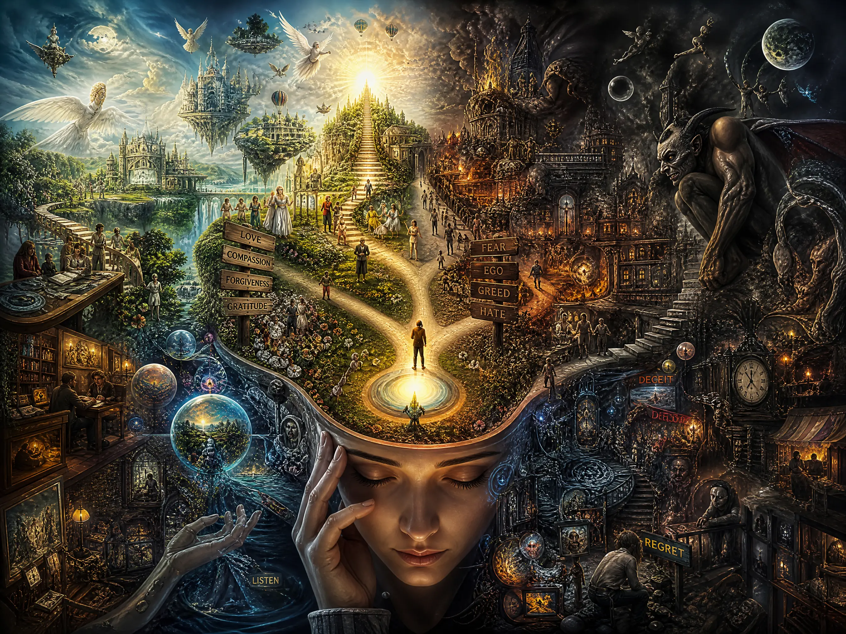 Surreal landscape reflecting the many choices of human life