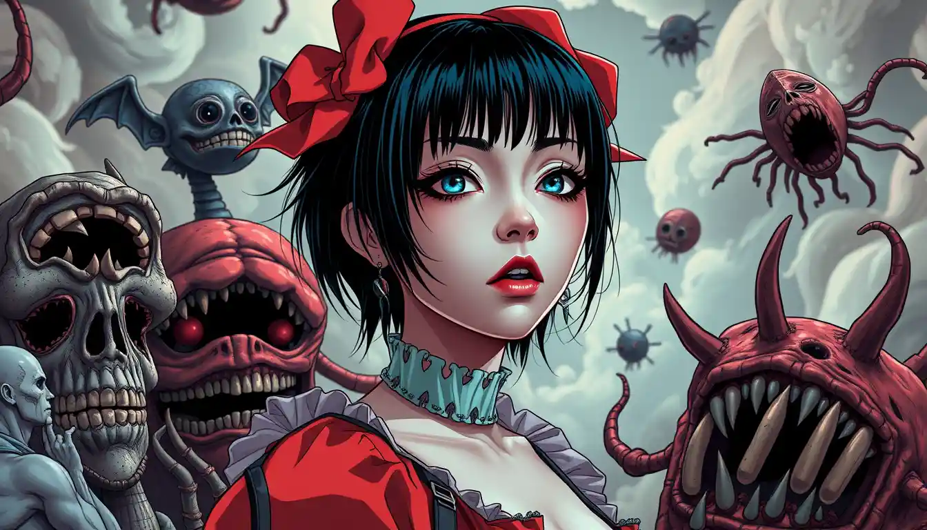 Surreal woman trapped in a dark macabre dreamscape