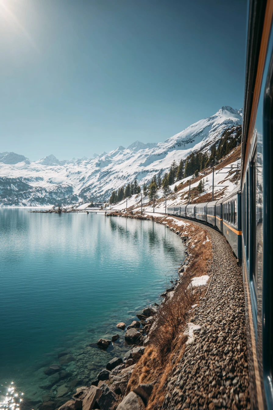 Scenic Train Journey Through The Swiss Alpine Mountains