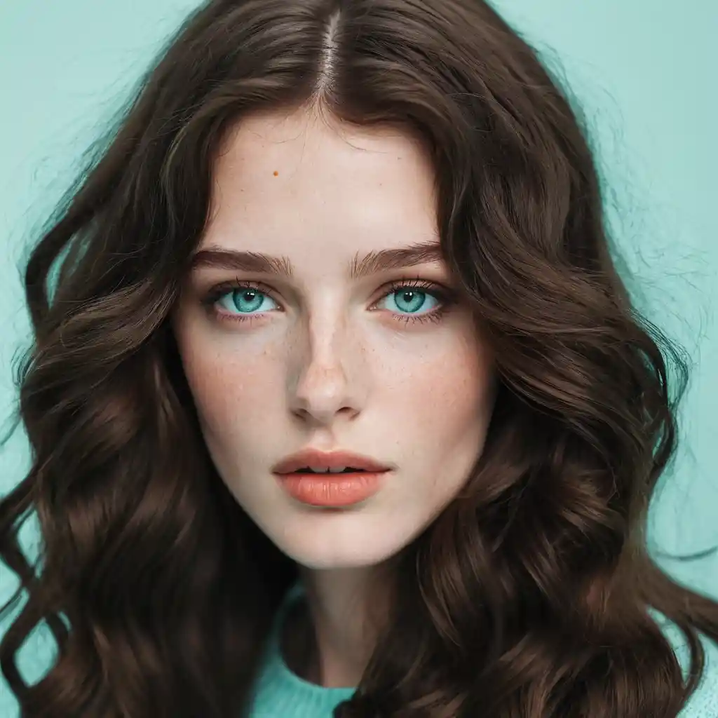 Close up portrait of a pale German woman with cyan eyes