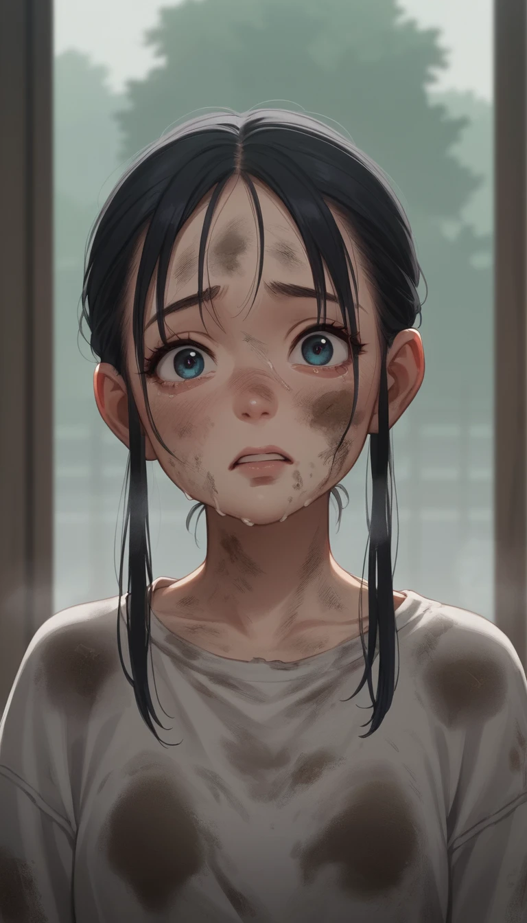 Crying anime girl with tears streaming down her face