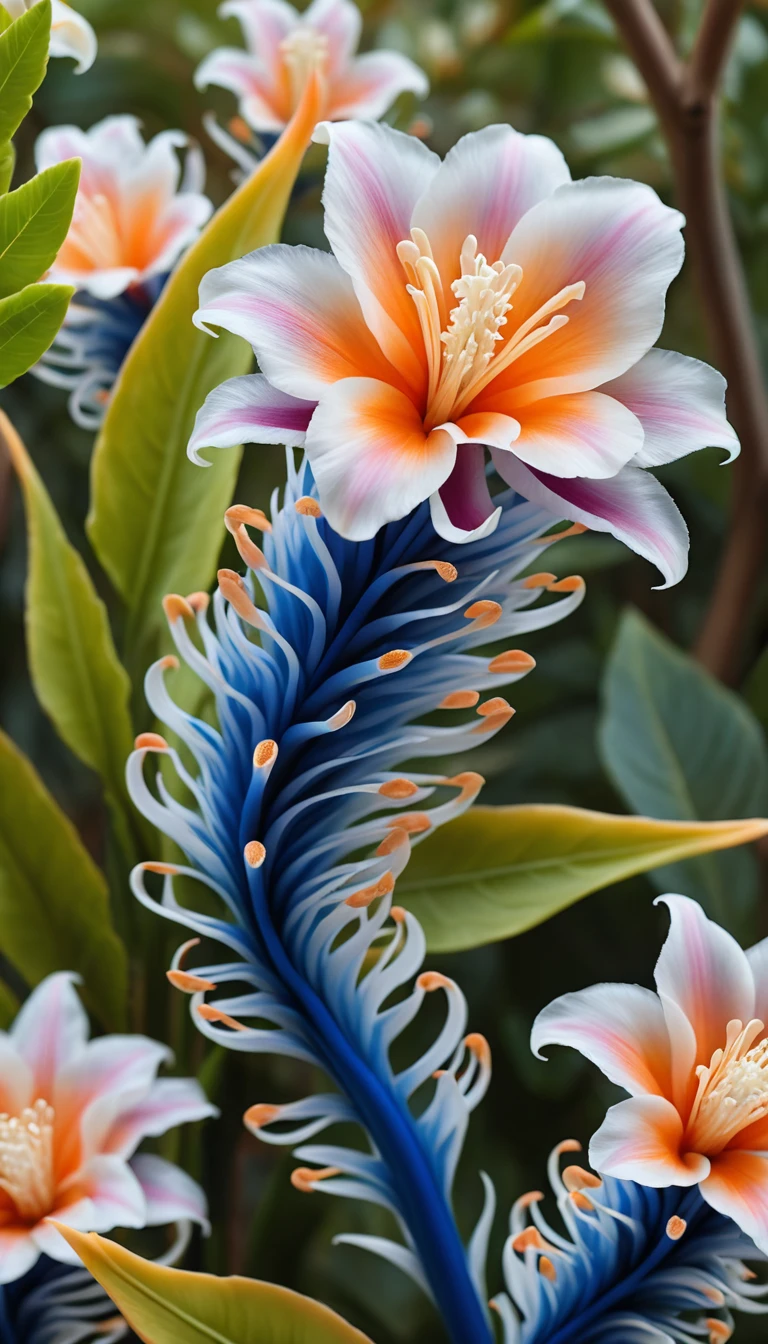 Gros plan de fleurs exotiques en forme de plumes dans un jardin
