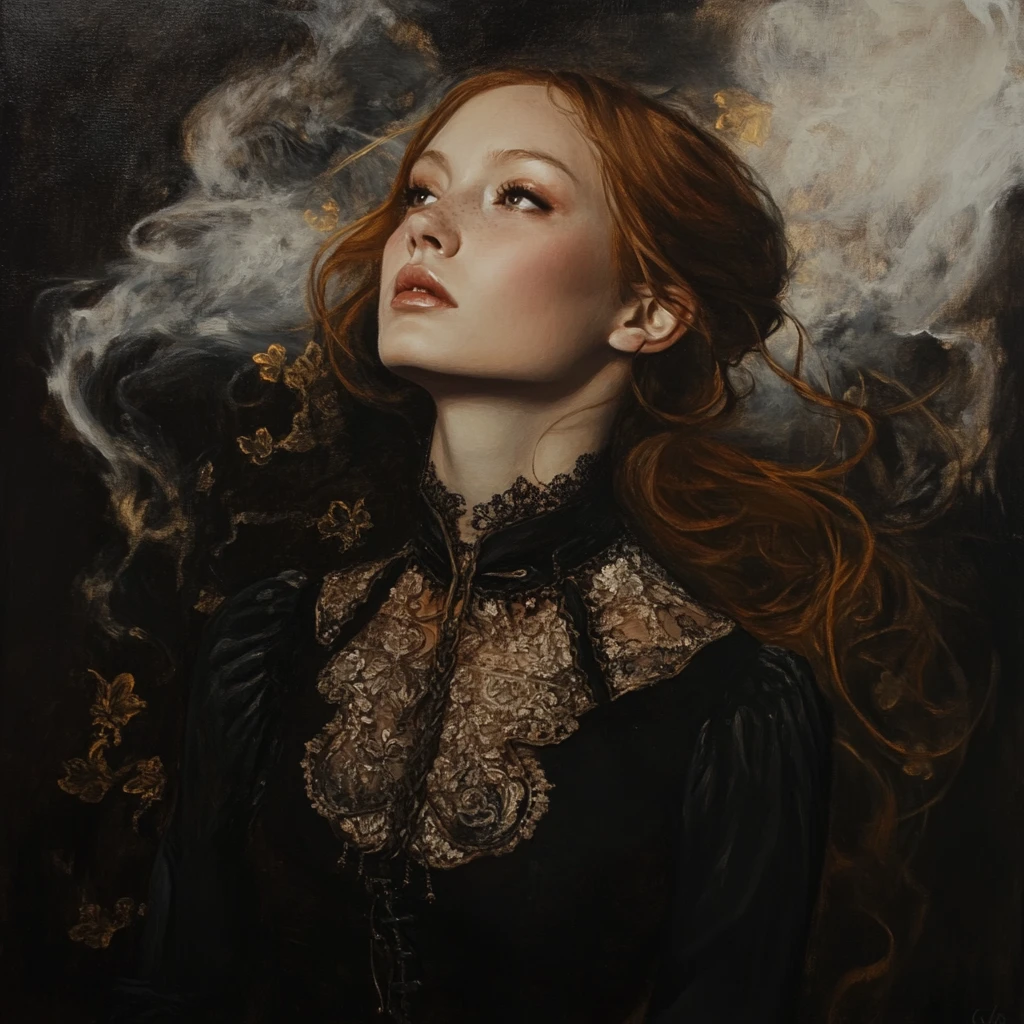 Baroque fantasy vixen in candlelit gothic atmosphere