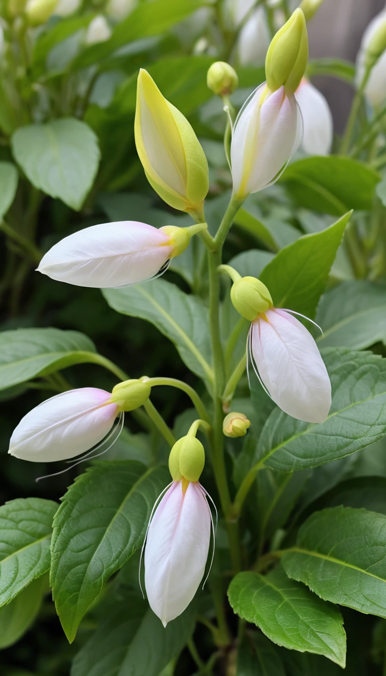 Makro-Nahaufnahme einer exotischen weißen und rosa Gartenblume