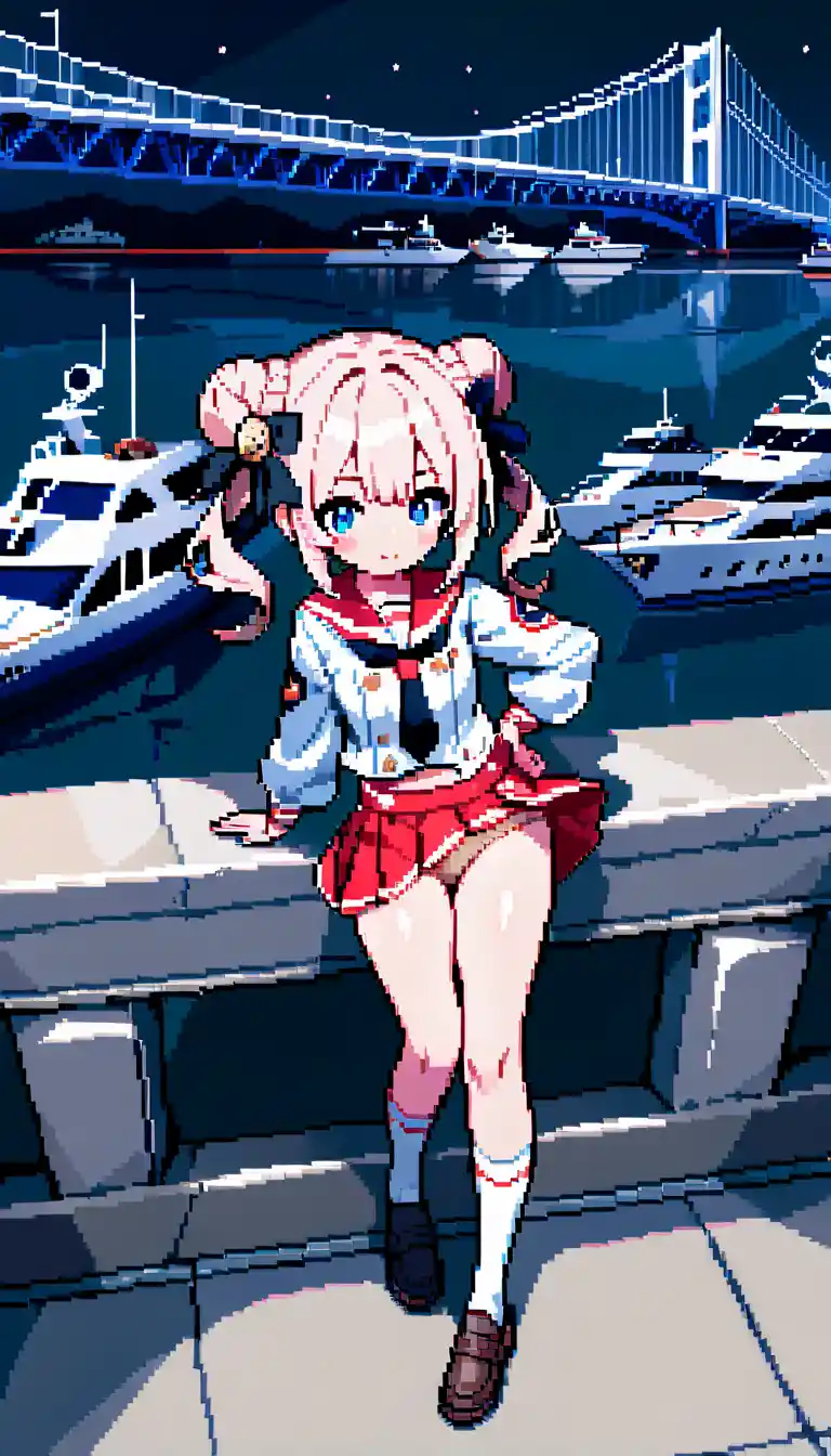 Cute anime girl in pixel art on a city street