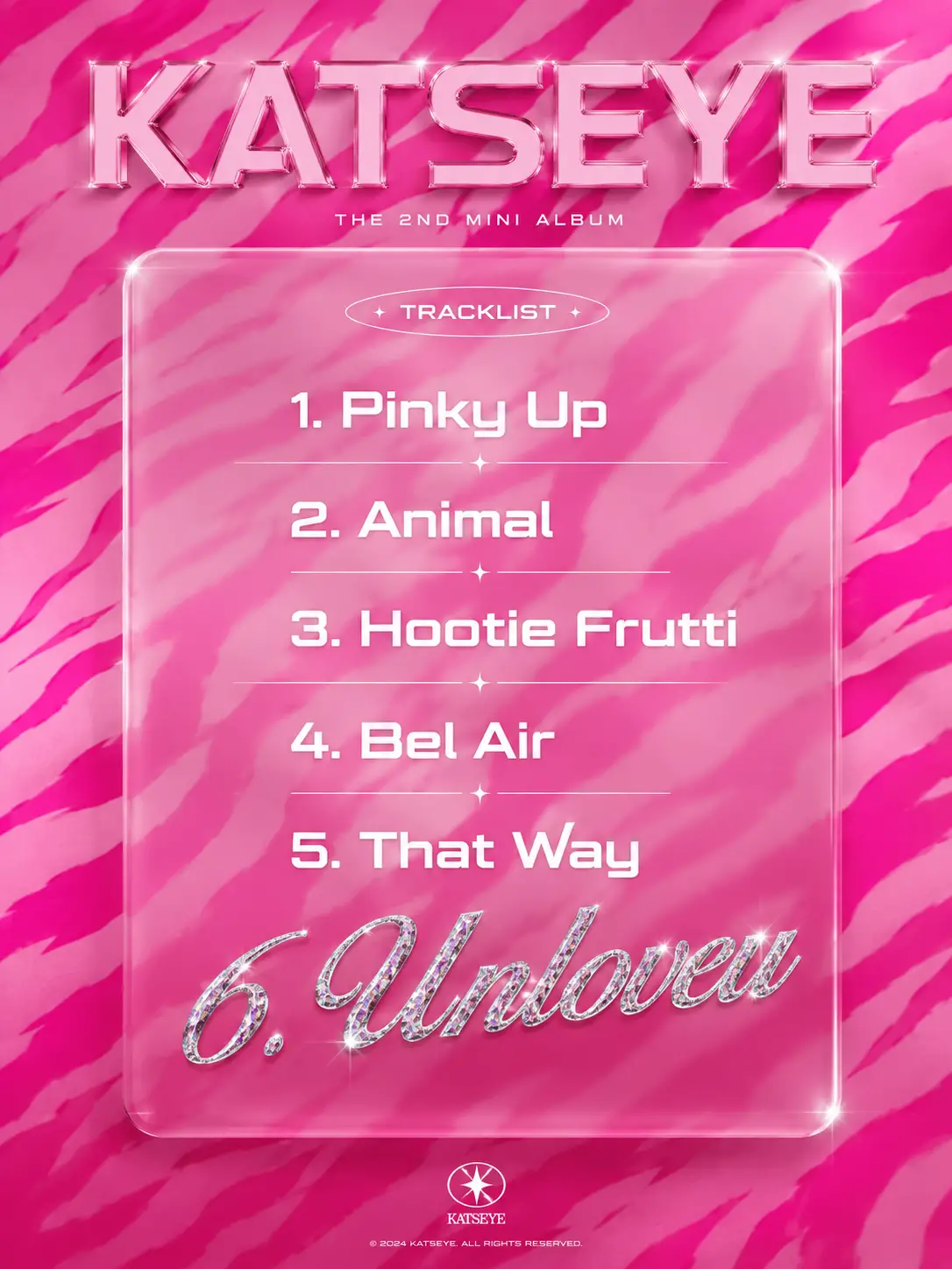 Neon pink K pop album tracklist poster with glass panel