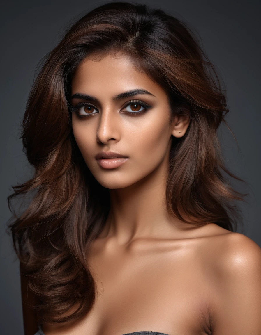 Portrait of a glamorous woman with honey brown hair