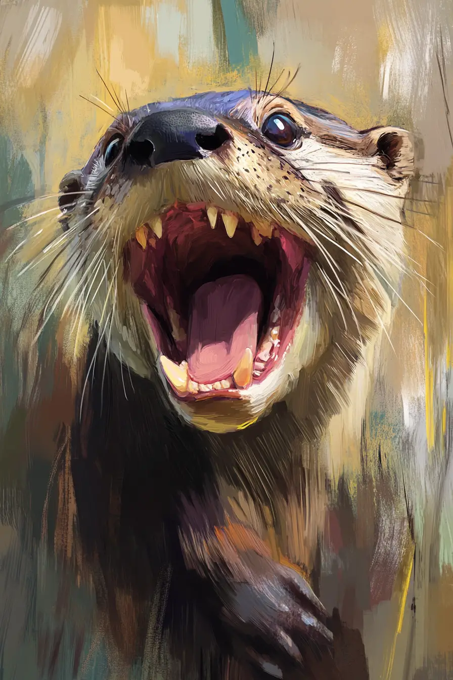 Cheerful otter close up in expressive digital painting