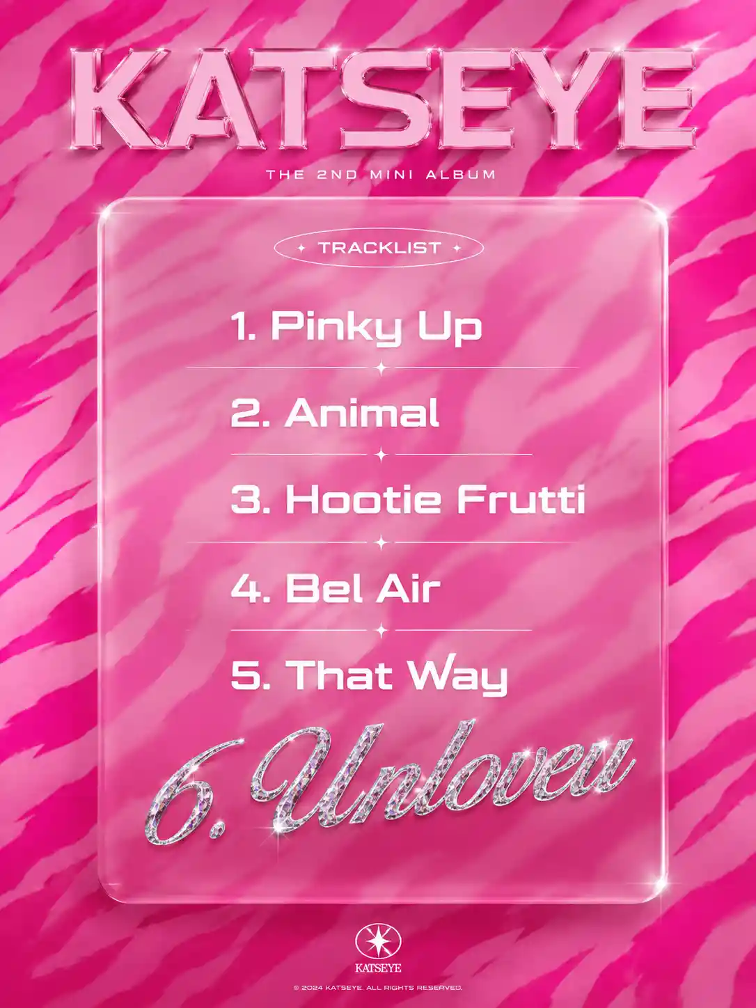 Neon pink K pop album tracklist poster with glass panel