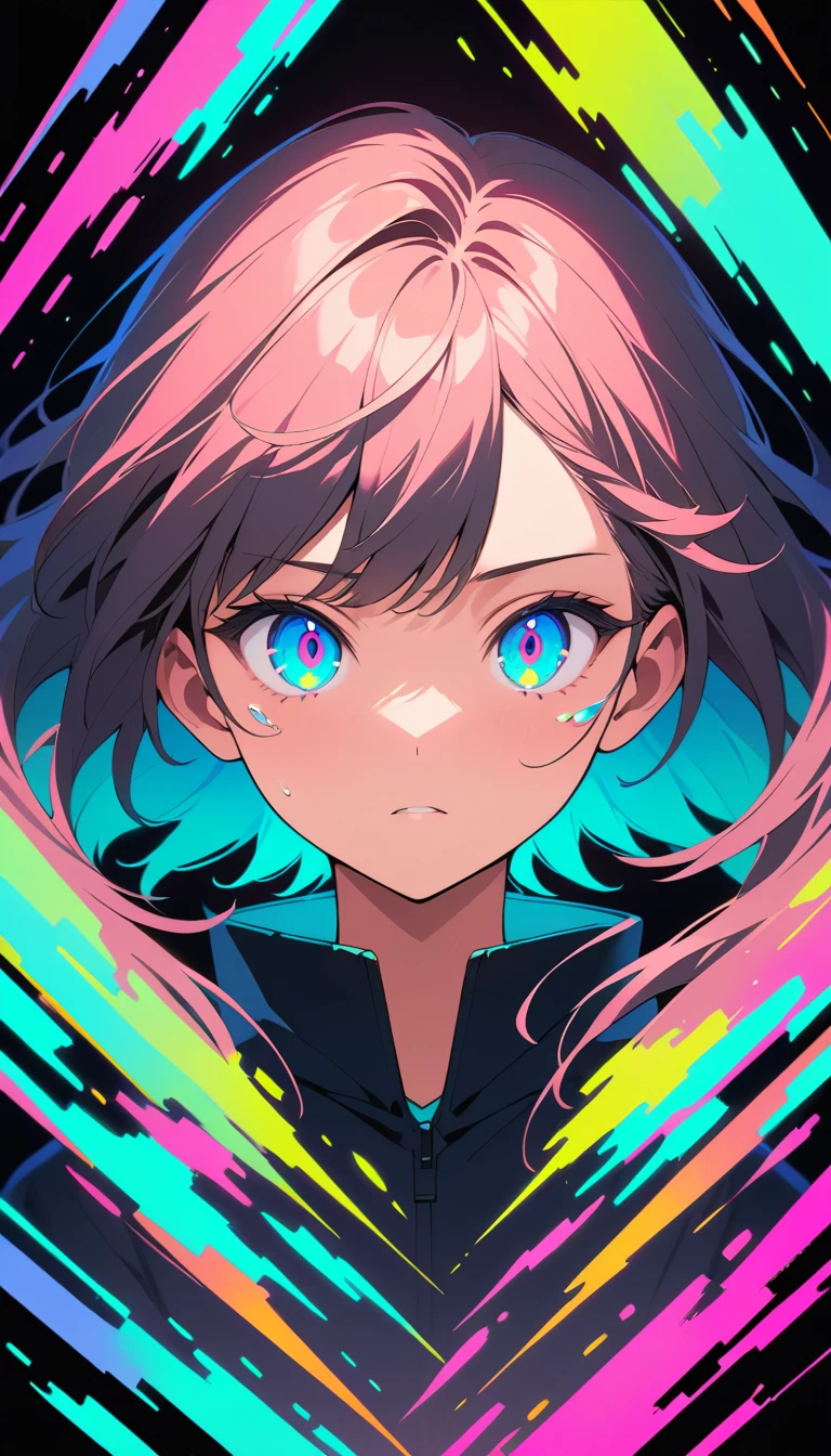 故障三重曝光效果的動漫少女肖像