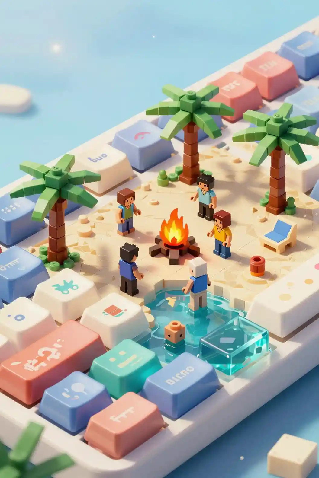 Miniature beach party hidden inside a retro keyboard keycap