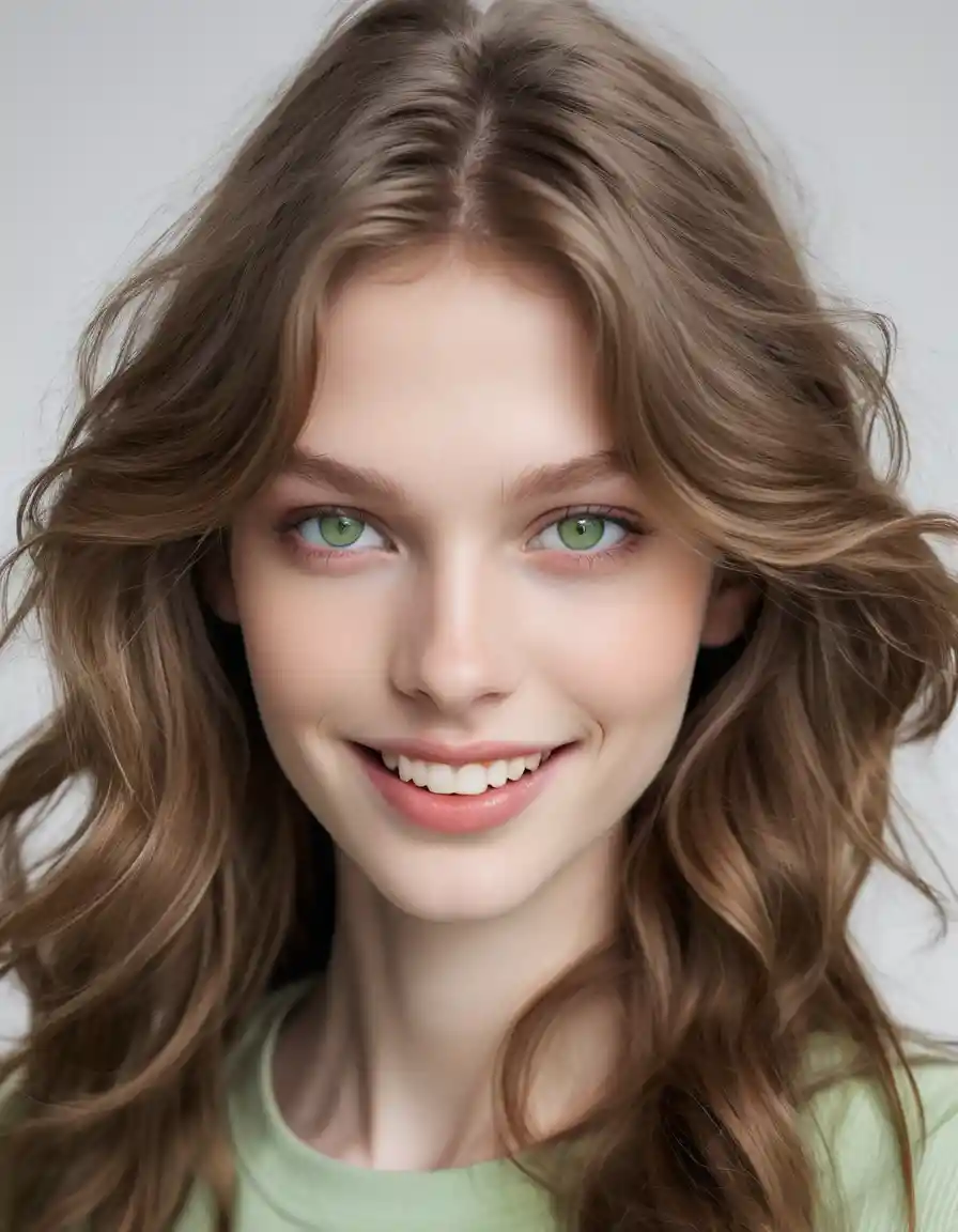 Close up portrait of a pale woman with green eyes