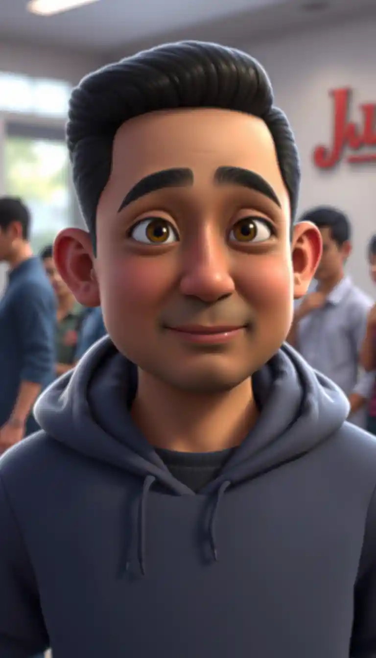 Semi realistic 3D portrait of a smiling man character