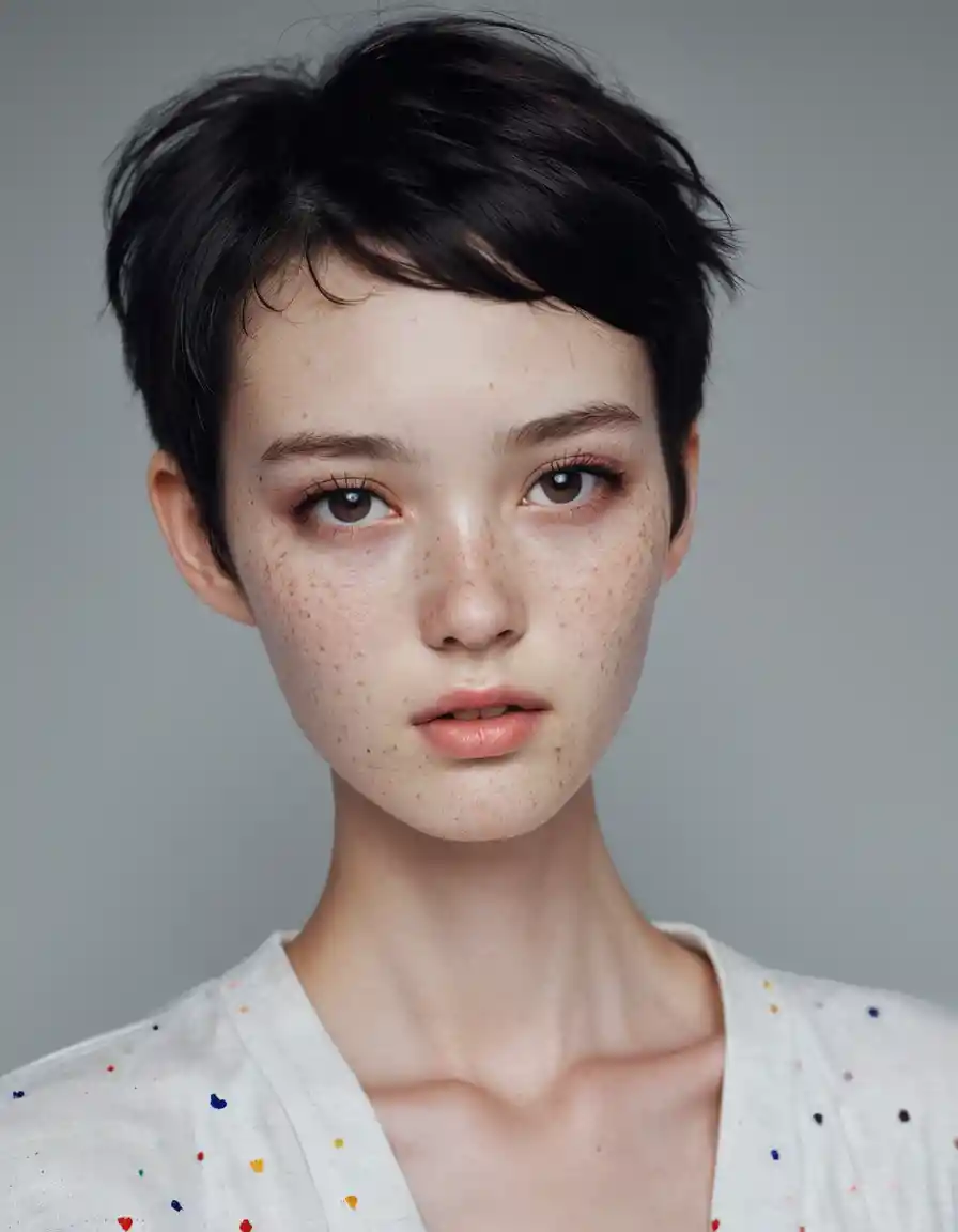 German Chinese woman with short black hair portrait