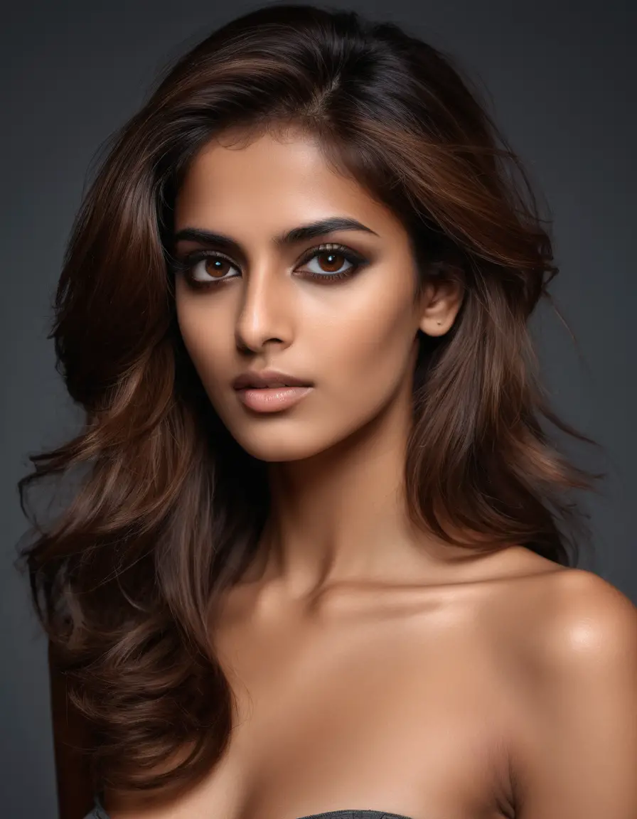 Portrait of a glamorous woman with honey brown hair