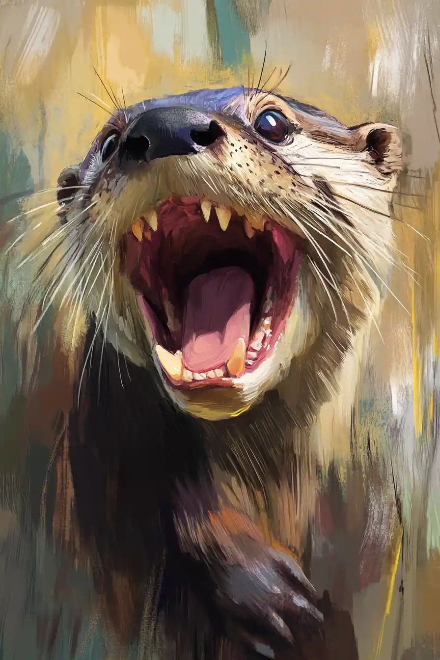 Cheerful otter close up in expressive digital painting
