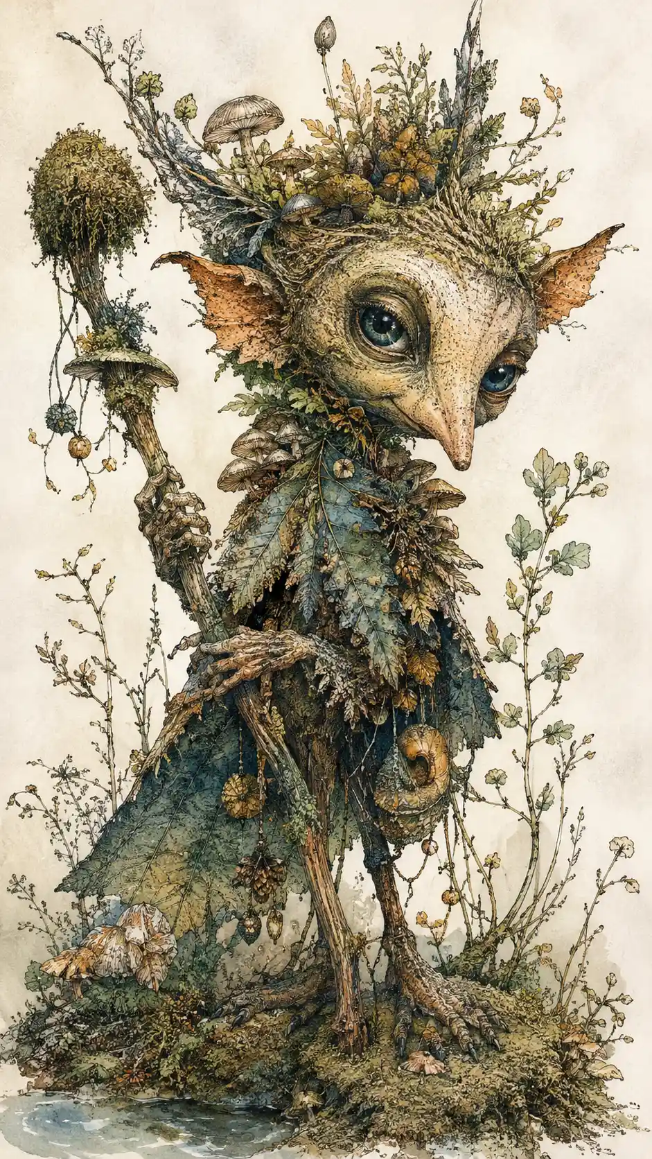 Whimsical Folklore Creatures In Detailed Ink Illustration