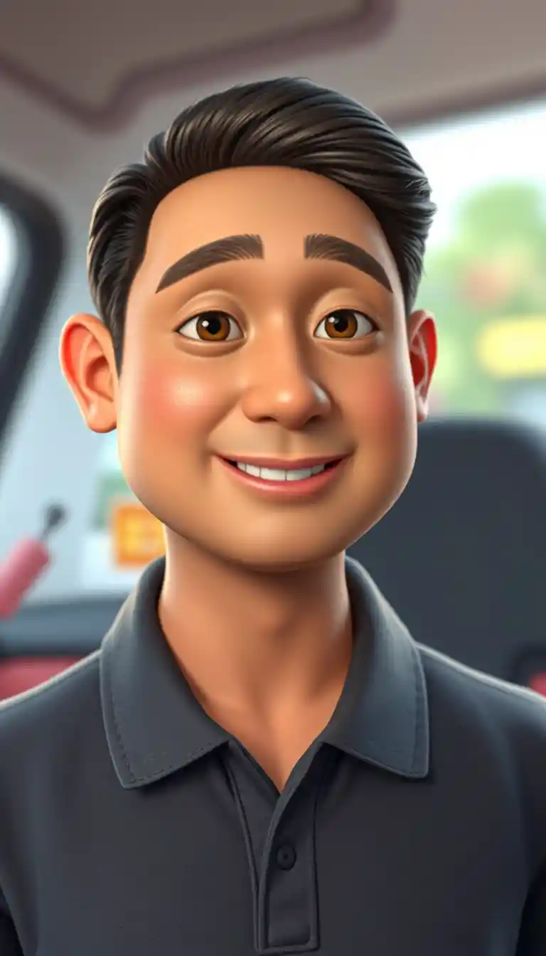Cheerful Asian man 3D character with warm friendly smile