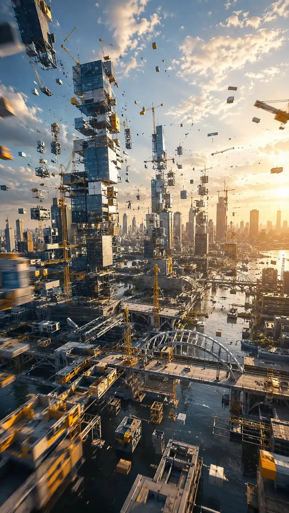 A dynamic city rebuilding itself piece by piece