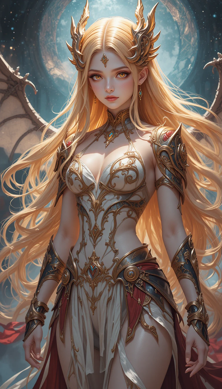 Anime dragon warrior woman with golden hair and armor