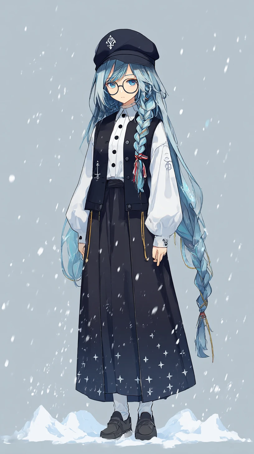 Donna anime accanto a una base invernale geometrica sotto la neve