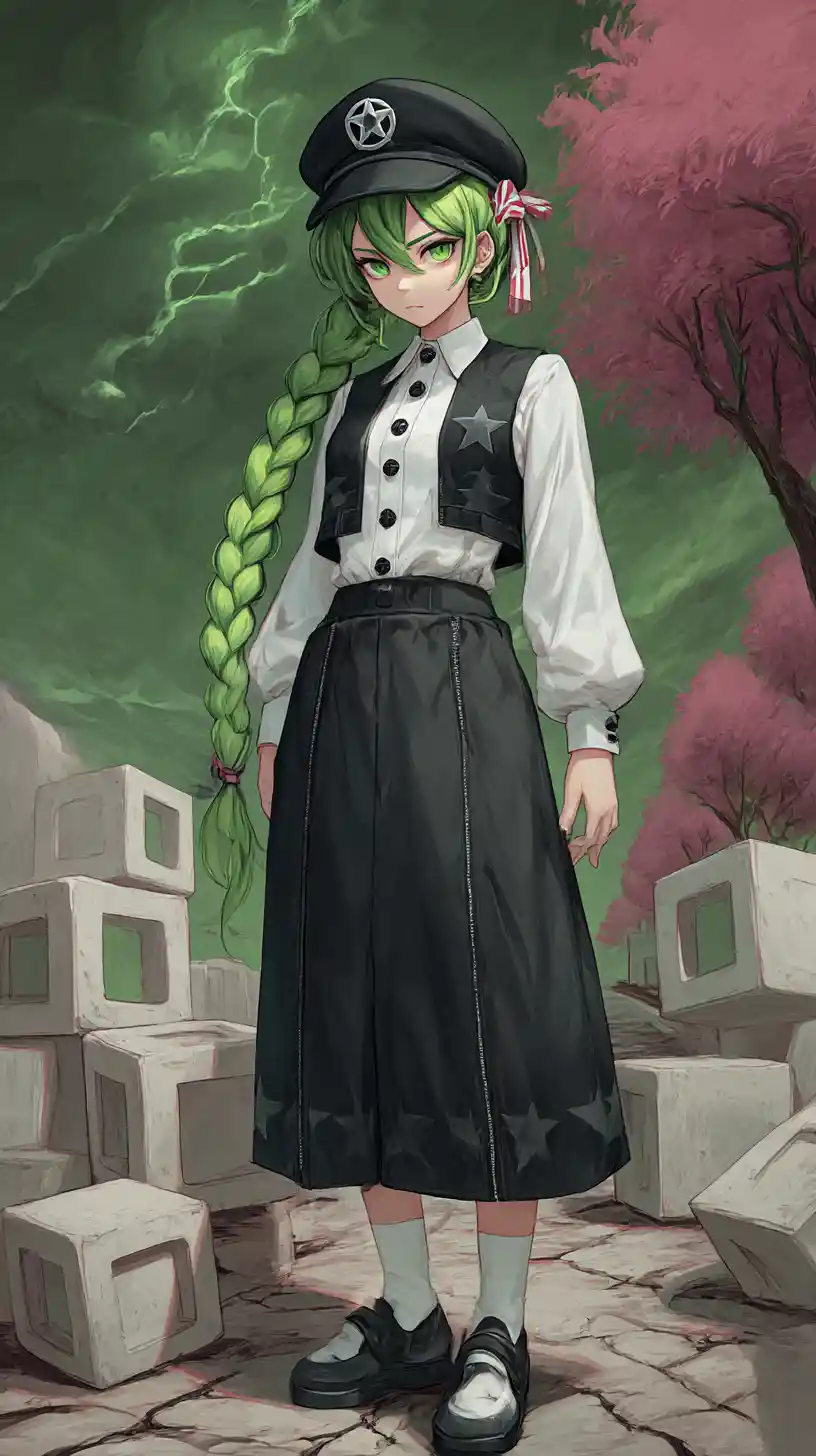 綠髮星空主題制服的動漫少女