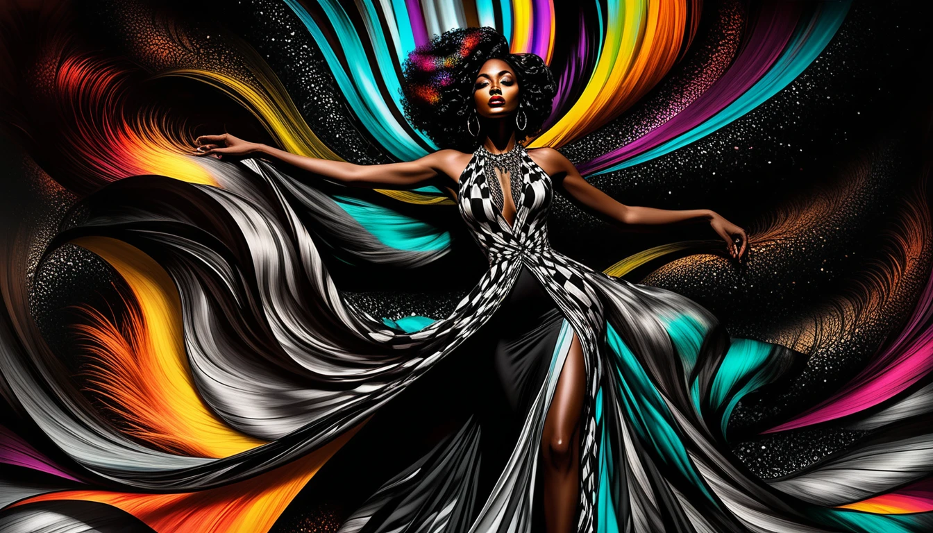 Surreal illustration of an elegant African American woman in gown