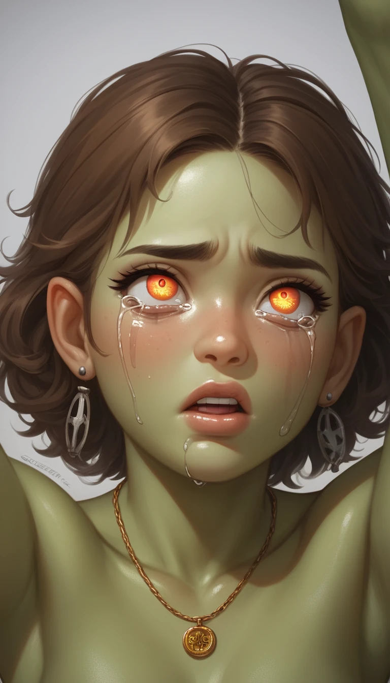 Primo piano di donna fantasy in stile anime con occhi tristi ed espressivi