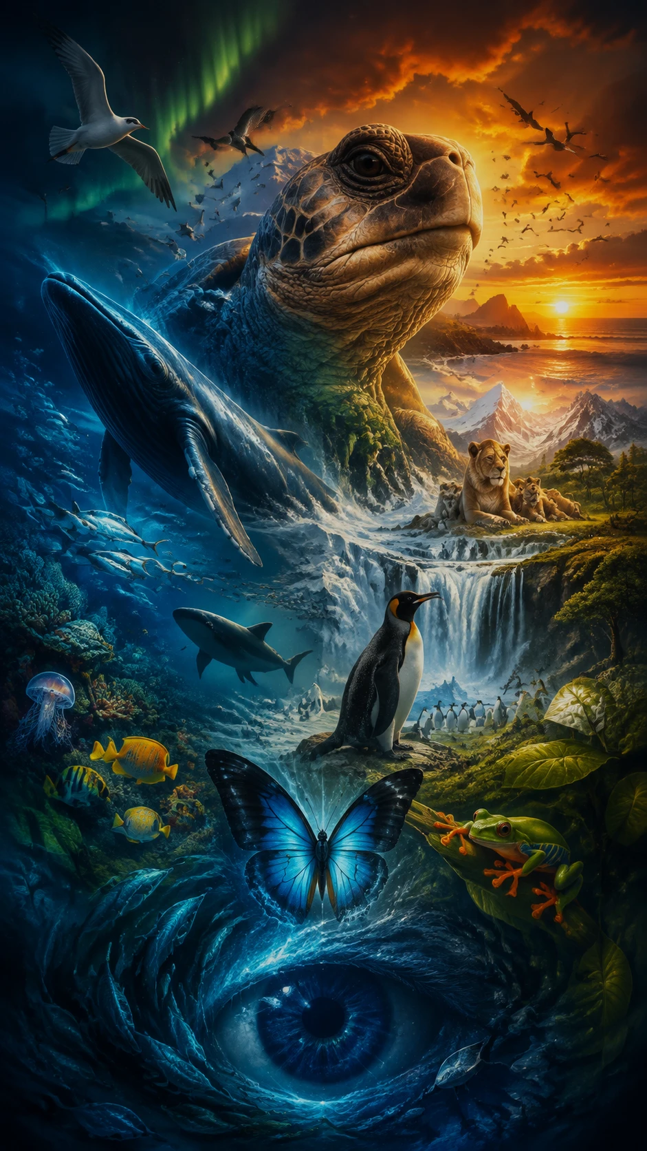 Epic digital wildlife collage inspired by Attenborough stories