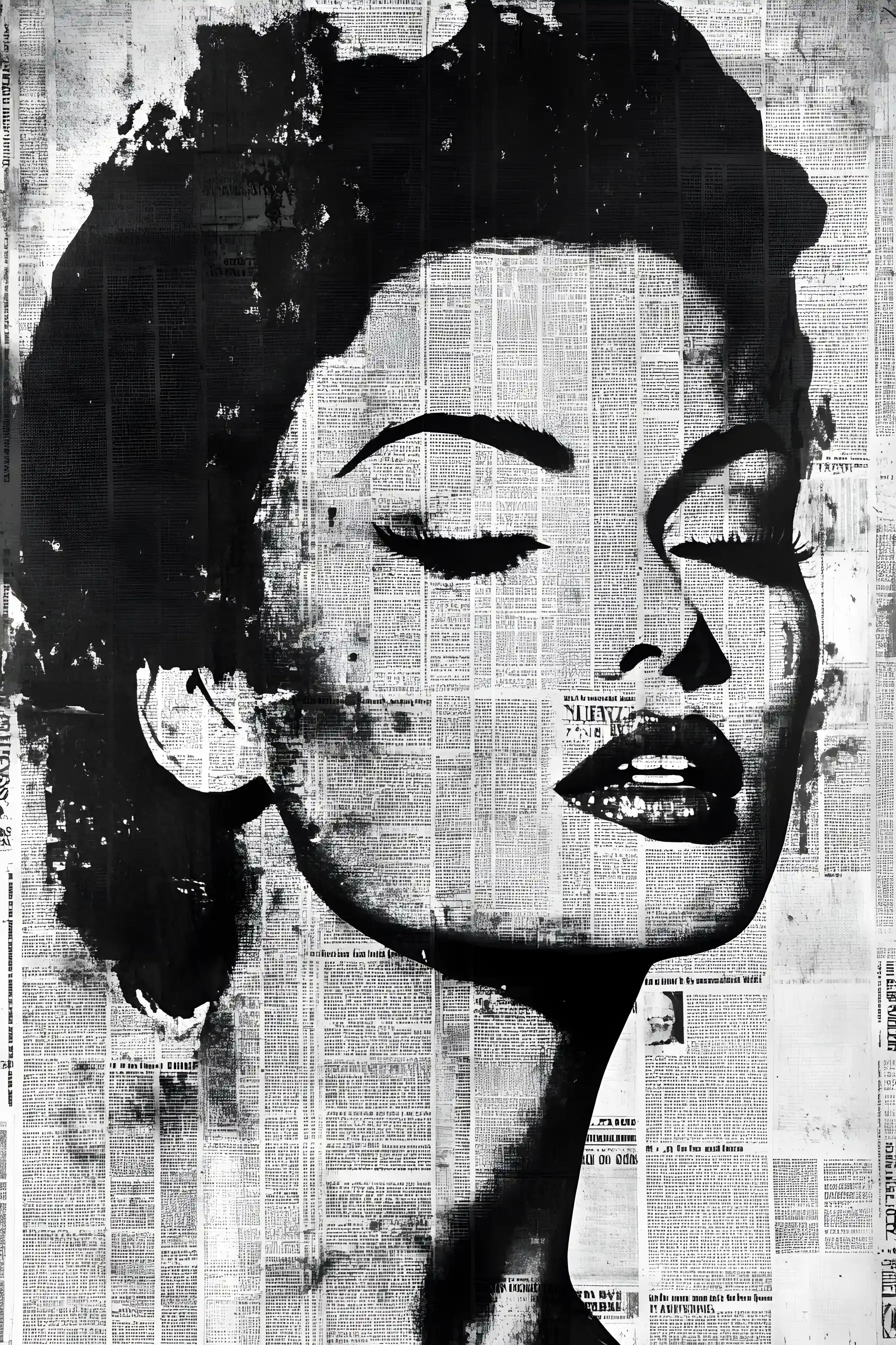 Schwarz-weiße Zeitungs-Collage-Porträt einer stilvollen Frau