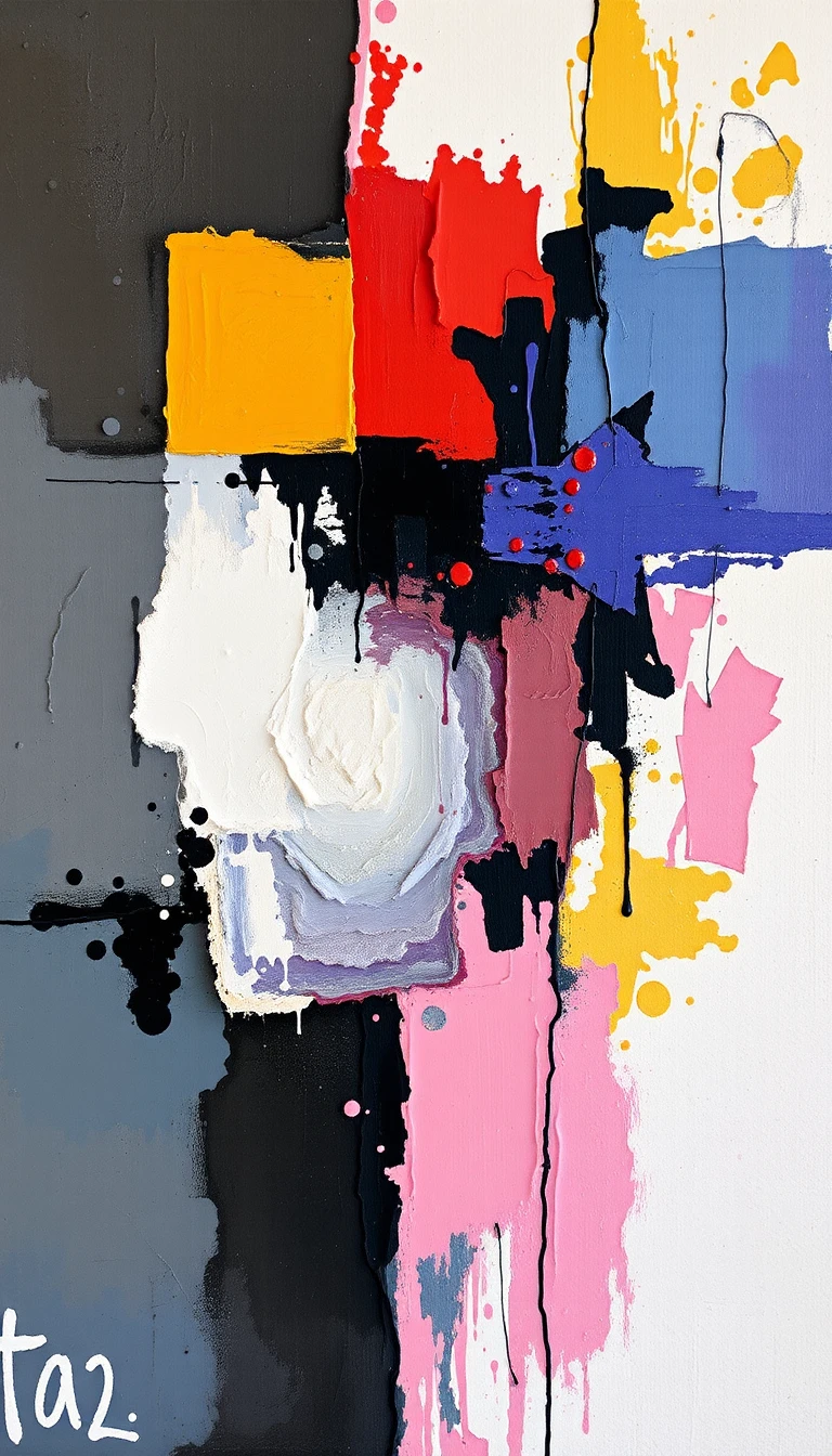 Pintura abstracta texturizada con figuras fantasmales emergentes