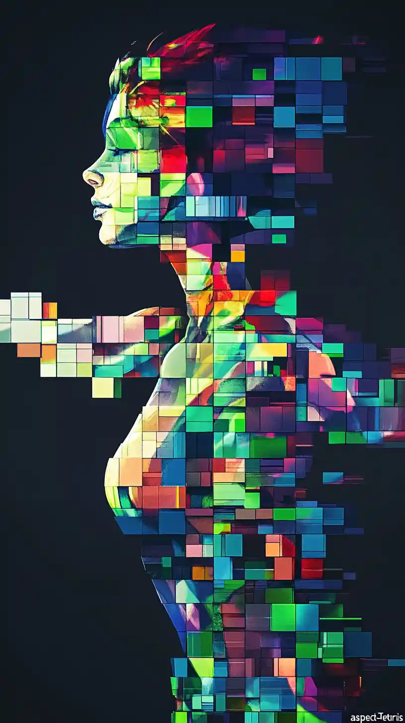 Colorful tetris like blocks forming an abstract female figure