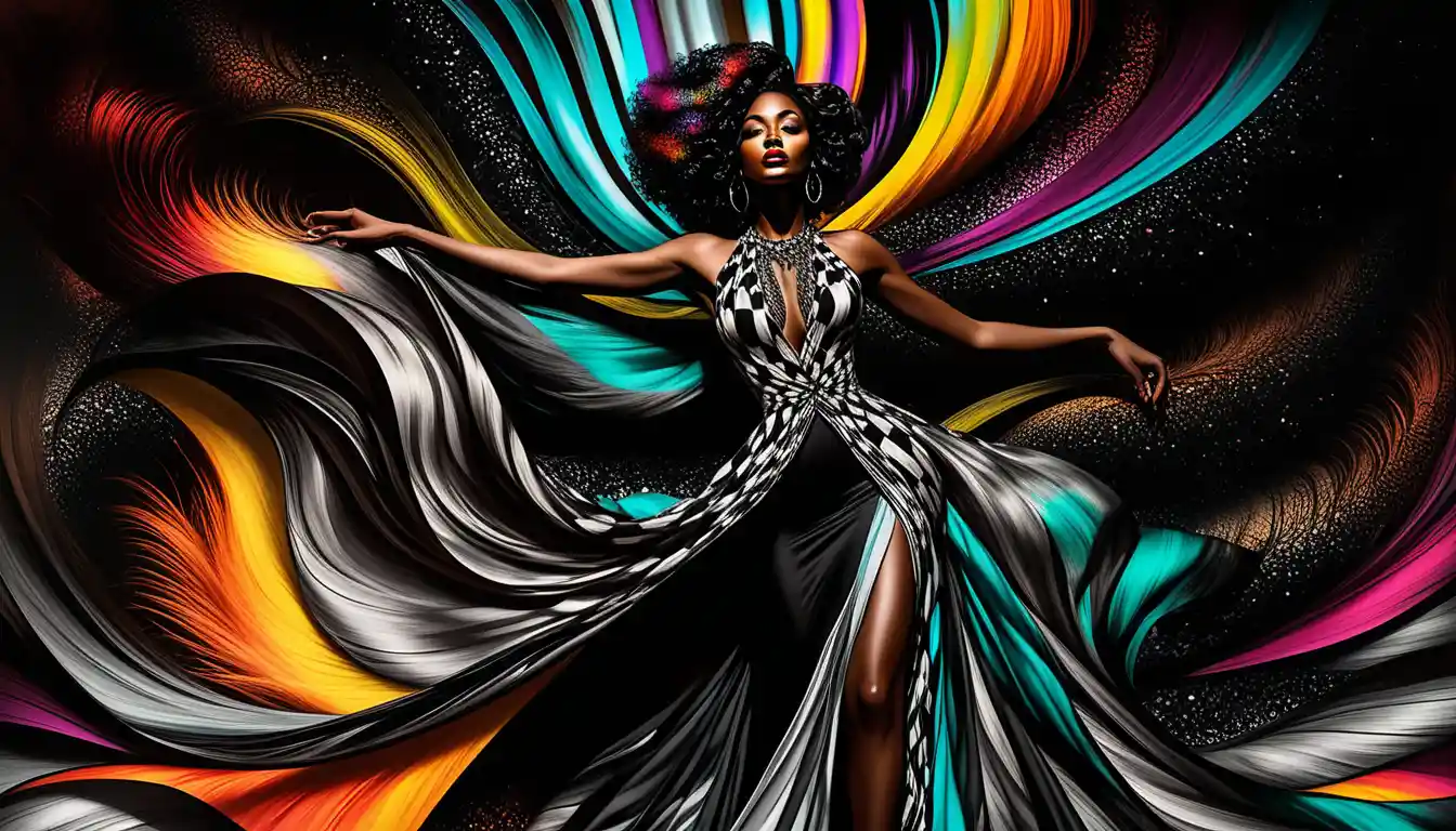 Surreal illustration of an elegant African American woman in gown