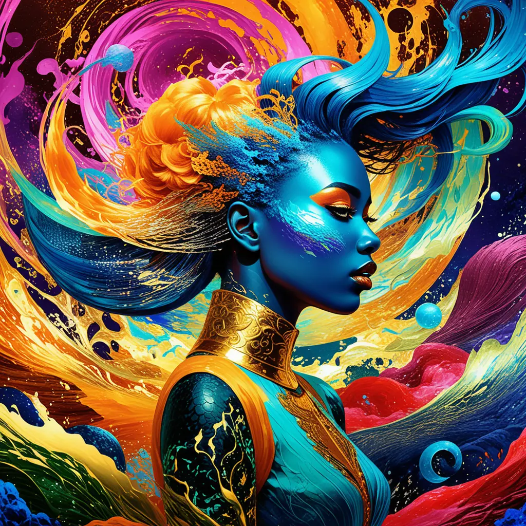 Illustration figurative surréaliste d’une femme noire rayonnante