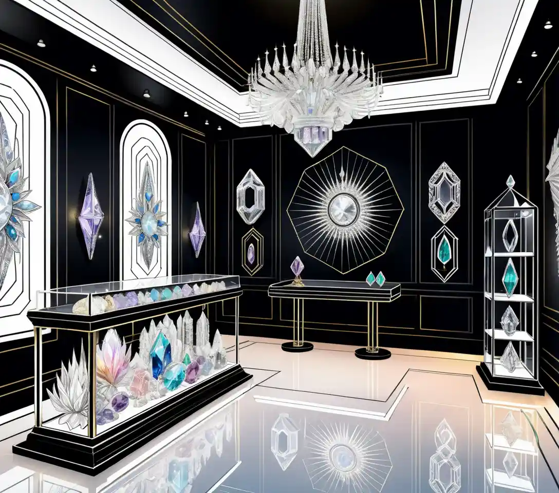 Mystical Crystal Jewelry Gallery In Sunlit Occult Interior